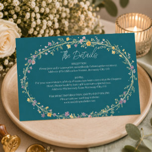 Blue Green Floral Wedding Details Enclosure Card