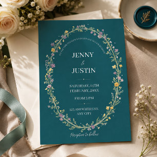 Blue Green Floral Wedding Invitation