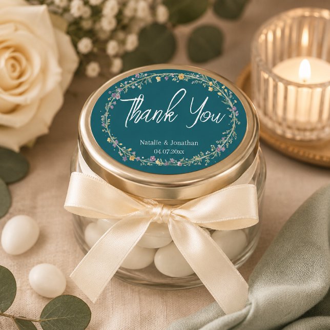 Blue Green Floral Wedding  Oval Sticker (Creator Uploaded)