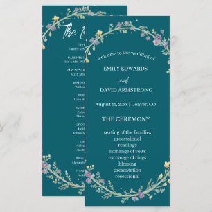 Blue Green Floral Wedding Program