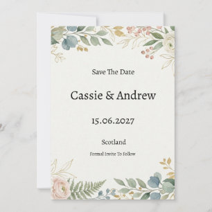 Blue Green Floral Wedding Save The Date