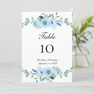 Blue Green Floral Wedding Table Number Cards