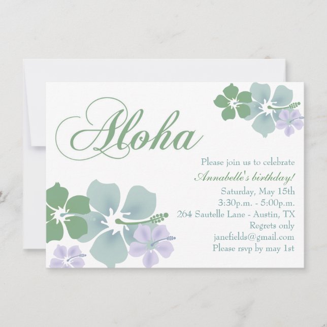 Blue & Green Flower Aloha Birthday Invitation (Front)