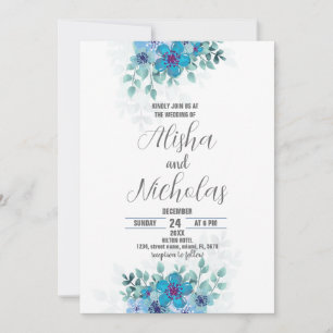 Blue Green Flower Wedding Invitations