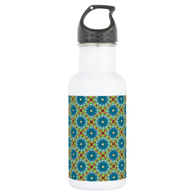 Blue Green Flowered Pattern 532 Ml Water Bottle (Front)