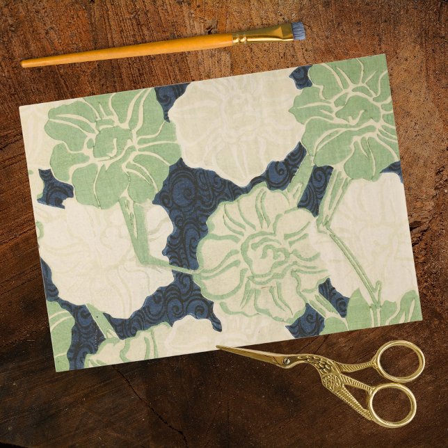 Blue Green Flowers in Ukiyo-e Woodblock Print Tissue Paper (Creator Uploaded)