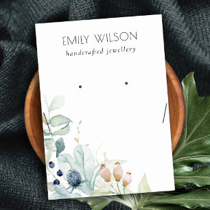 Blue Green Foliage Bunch Earring Necklace Display Business Card