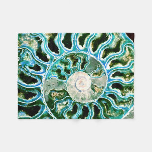 Blue Green Fossil Geode Fleece Blanket