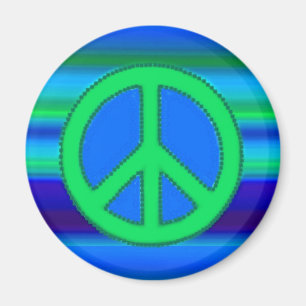 Blue Green Fractal & Peace Sign Magnet