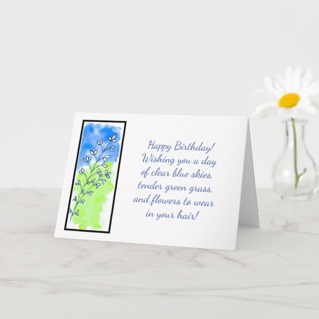 Blue Green Funny Birthday Card (Small Plant)