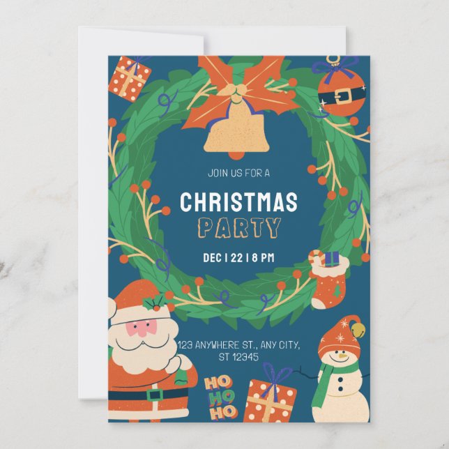 Blue Green Funny Christmas Party Invitation (Front)