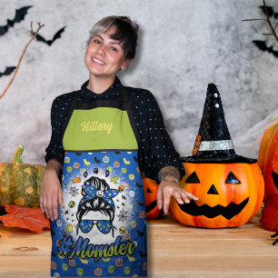 Blue Green Funny Halloween Momster Apron