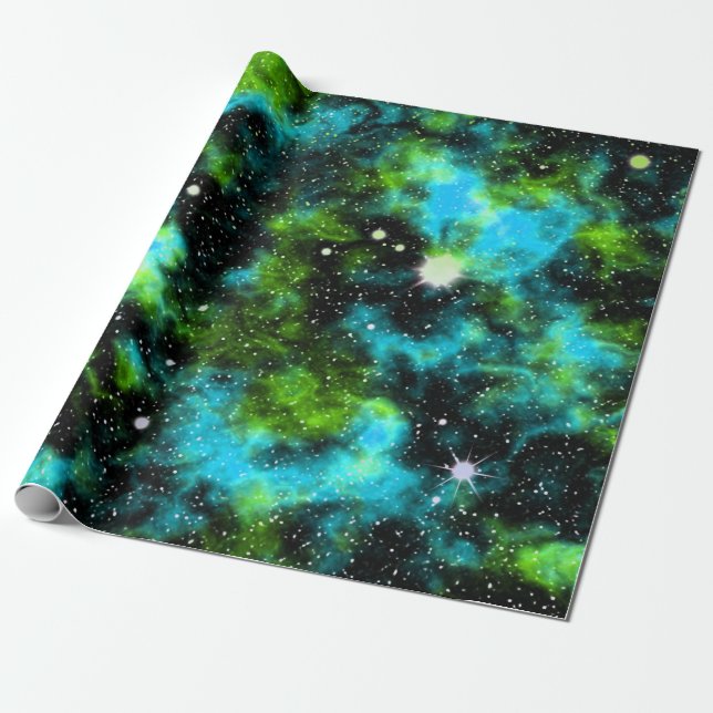 Blue Green Galaxy Cosmic Space Stars Nebula Wrapping Paper (Unrolled)