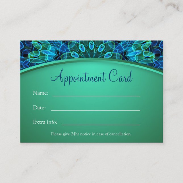 Blue & Green Gems Mandala Appointment Card (Front)