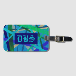 Blue & Green Geometric Pattern Monogram Luggage Tag