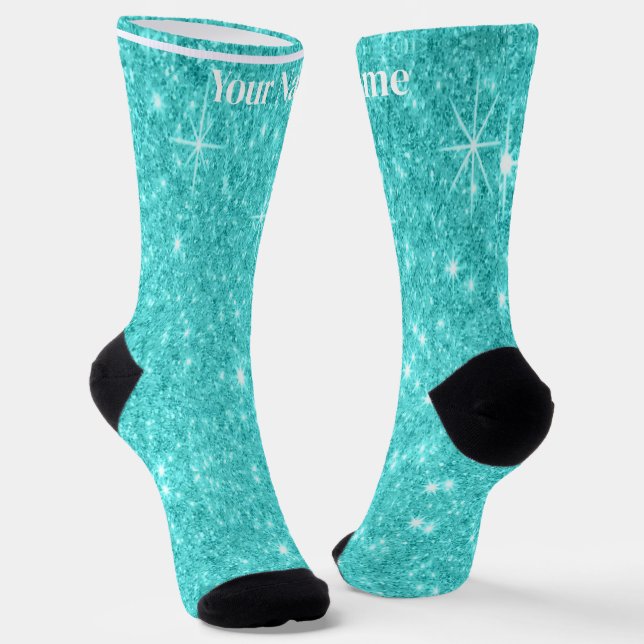 Blue Green giltter | Custom Name Socks (Angled)