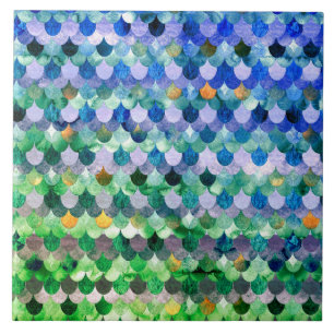 Blue Green Girly Mermaid Fish Scales Tile