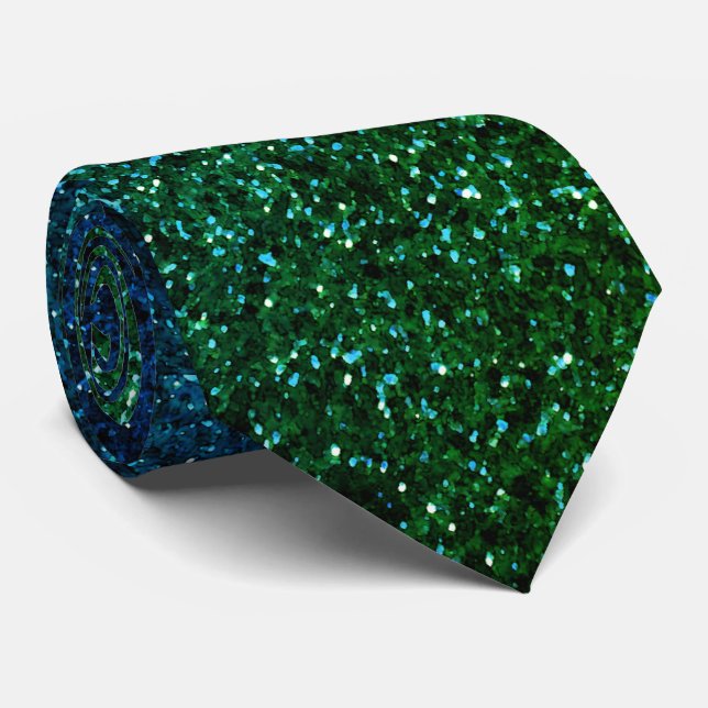Blue Green Glitter Abstract Birthday Wedding Gift  Tie (Rolled)