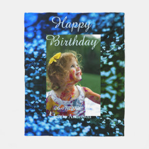 Blue green glitter photo kids birthday modern rust fleece blanket