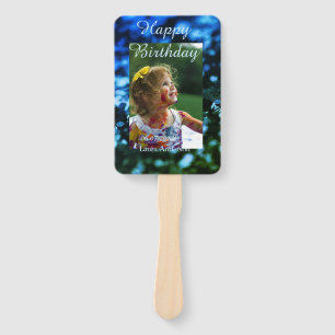 Blue green glitter photo kids birthday modern rust hand fan