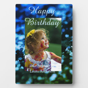 Blue green glitter photo kids birthday modern rust plaque