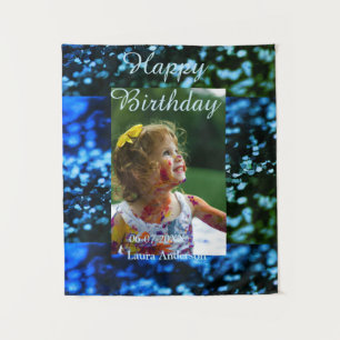 Blue green glitter photo kids birthday modern rust tapestry