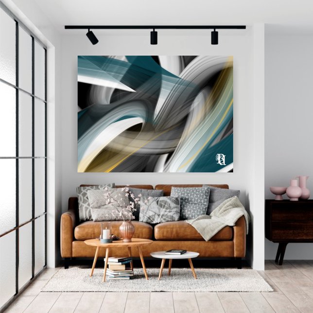 Blue Green Gold Black White Gray Abstract  Canvas Print (Creator Uploaded)