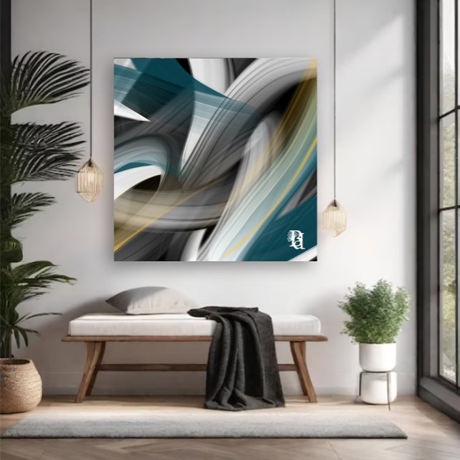 Blue Green Gold Black White Gray Abstract  Canvas Print (Creator Uploaded)