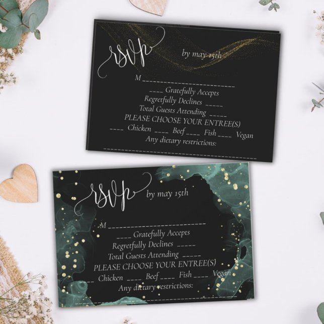 Blue, green, gold elegant wedding RSVP card (Creator Uploaded)