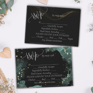 Blue, green, gold elegant wedding RSVP card