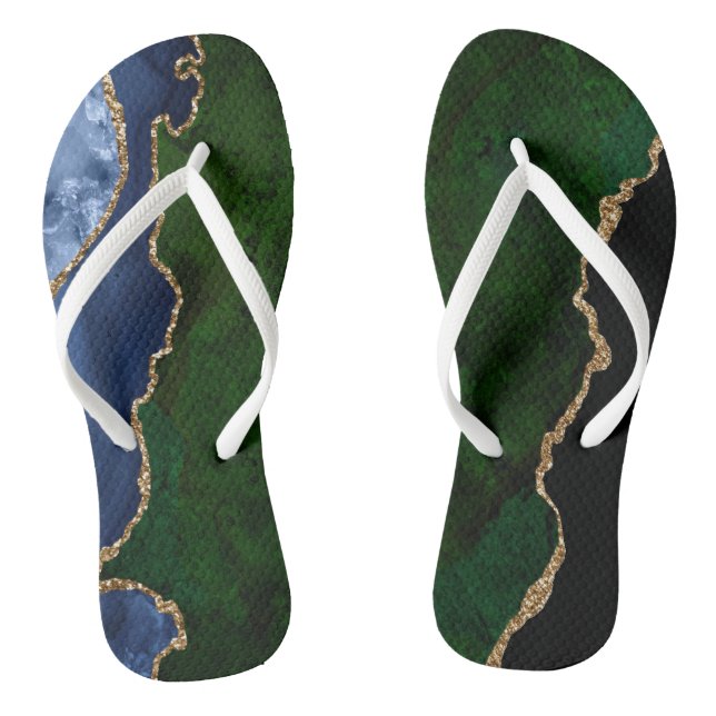 Blue Green Gold Glitter Agate Marble Jandals (Footbed)