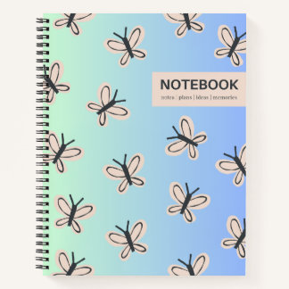 Blue green gradient butterflies design notebook