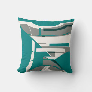 Blue-Green Gray White Curvy Geometric Abstract Cushion