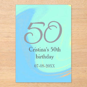 Blue green grey 50th birthday add name date retro acrylic invitations