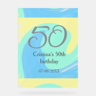 Blue green grey 50th birthday add name date retro acrylic sign