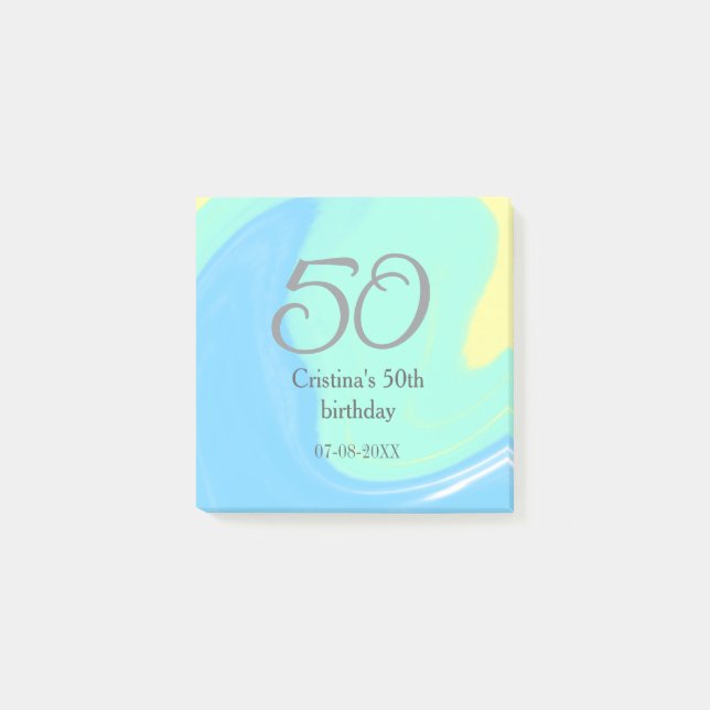Blue green grey 50th birthday add name date retro post-it notes (Front)