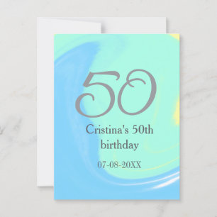 Blue green grey 50th birthday add name date retro postcard