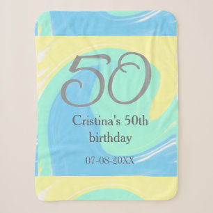 Blue green grey 50th birthday add name date retro sherpa blanket