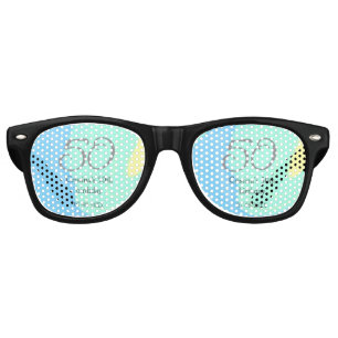 Blue green grey 50th birthday add name date retro sunglasses