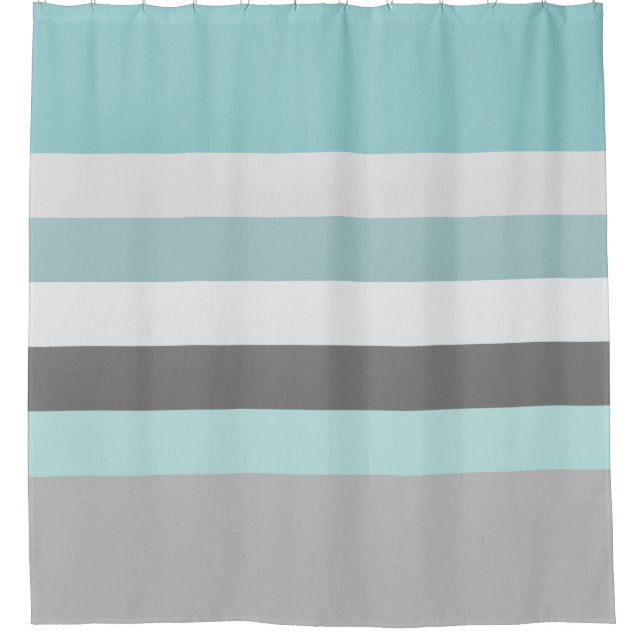 Blue Green Grey Stripes Shower Curtain (Front)
