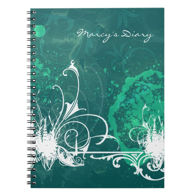 Blue Green Grunge Diary Notebook (Front)