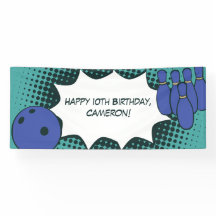 Blue-Green Happy 10th Birthday Bowling Party