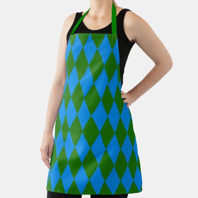 Blue Green Harlequin Checkered Design  Apron (Creator Uploaded)