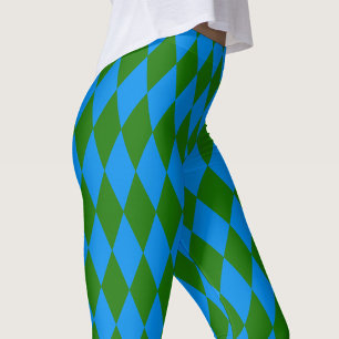 Blue Green Harlequin Checkered Design  Leggings