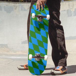 Blue Green Harlequin Checkered Design  Skateboard
