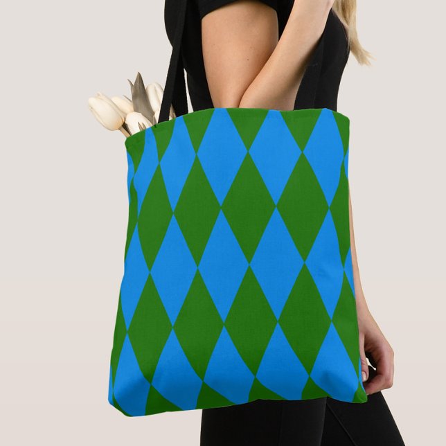 Blue Green Harlequin Checkered Design  Tote Bag (Creator Uploaded)