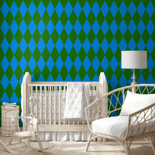 Blue Green Harlequin Checkered Design Wallpaper