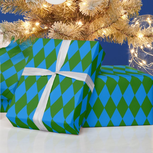 Blue Green Harlequin Checkered Design  Wrapping Paper (Creator Uploaded)
