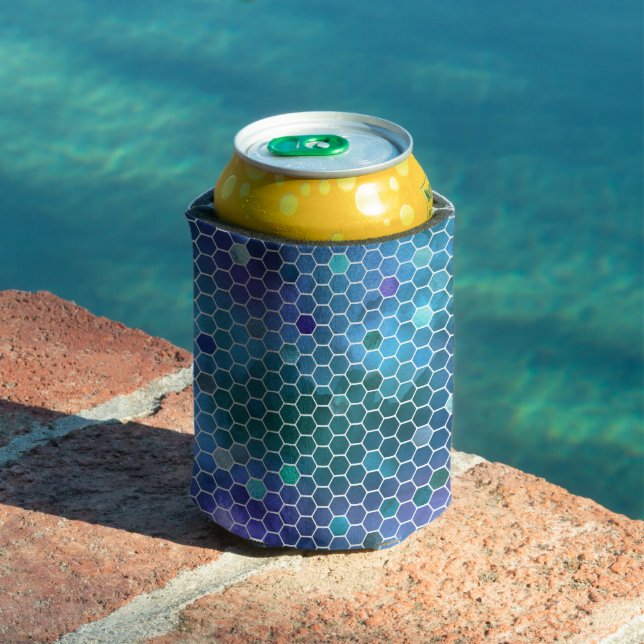 Blue Green Honeycomb Pattern Can Cooler (In Situ Pool)