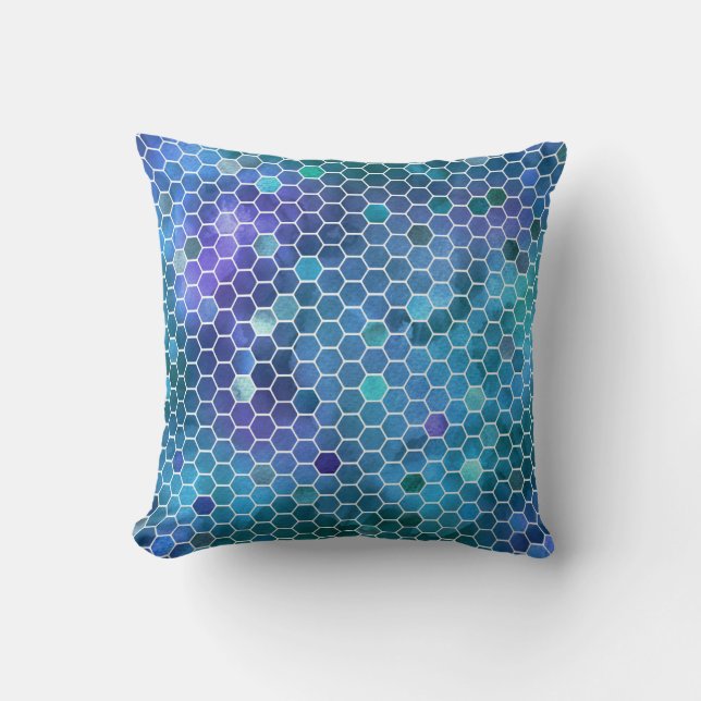 Blue Green Honeycomb Pattern Cushion (Front)